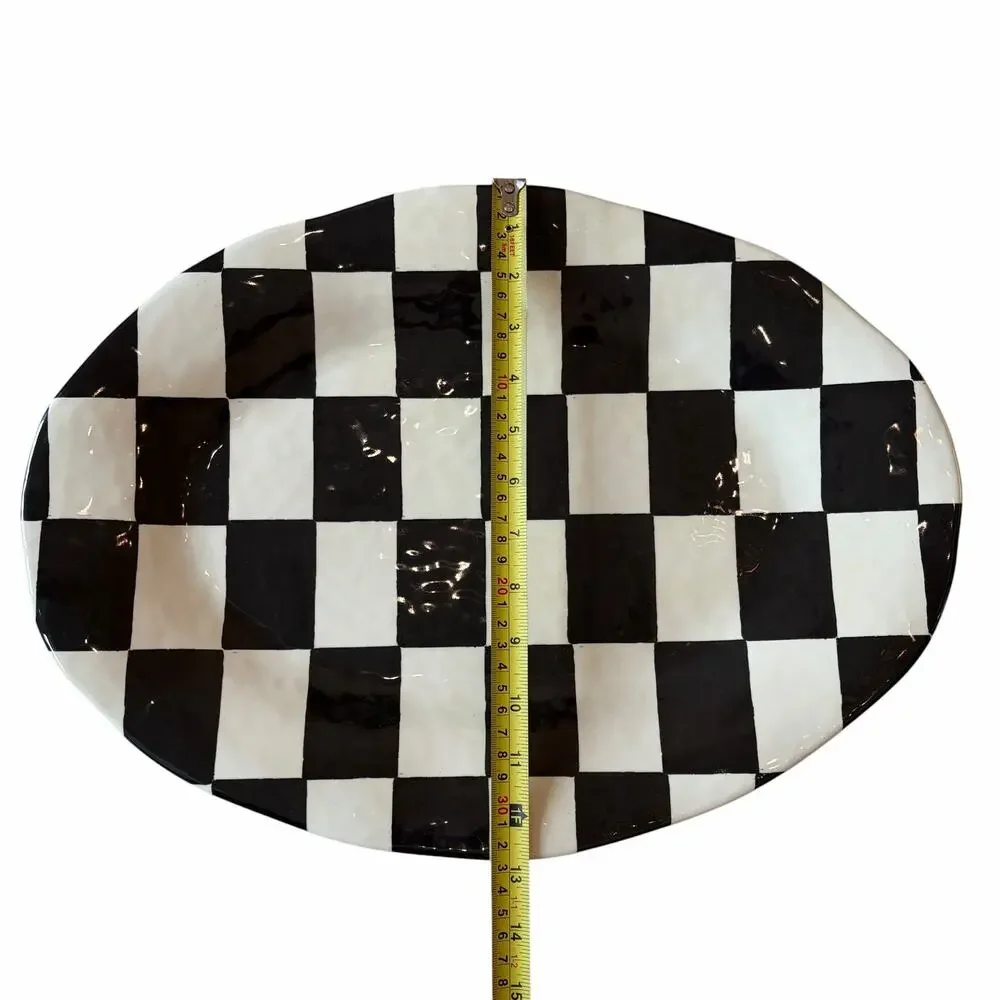 Black & White Checkered Melamine Large Serving Platter 13X18 Oval NEW